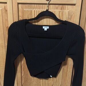 Garage Black Ribbed Cross Over Women's Top